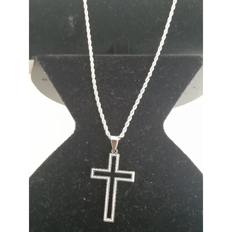 Corrente baiana corda fina aço inox 316L banhado a Prata + pingente de Crucifixo