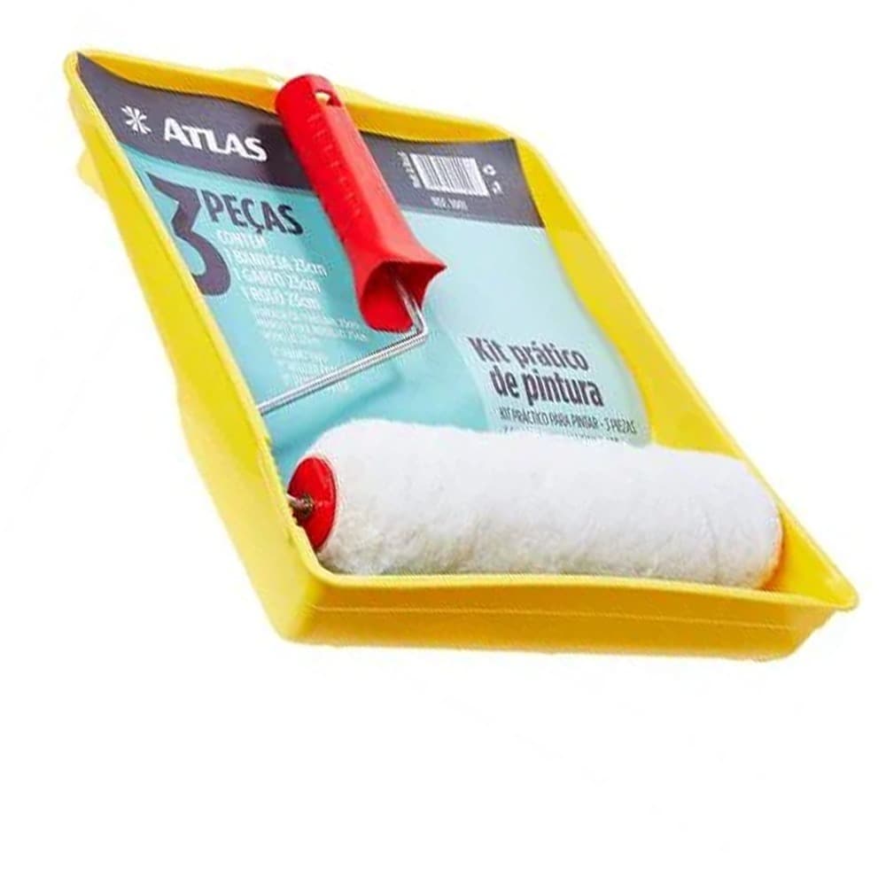 Kit Pintura Parede 3 Peças Bandeja Rolo Garfo 23cm Atlas