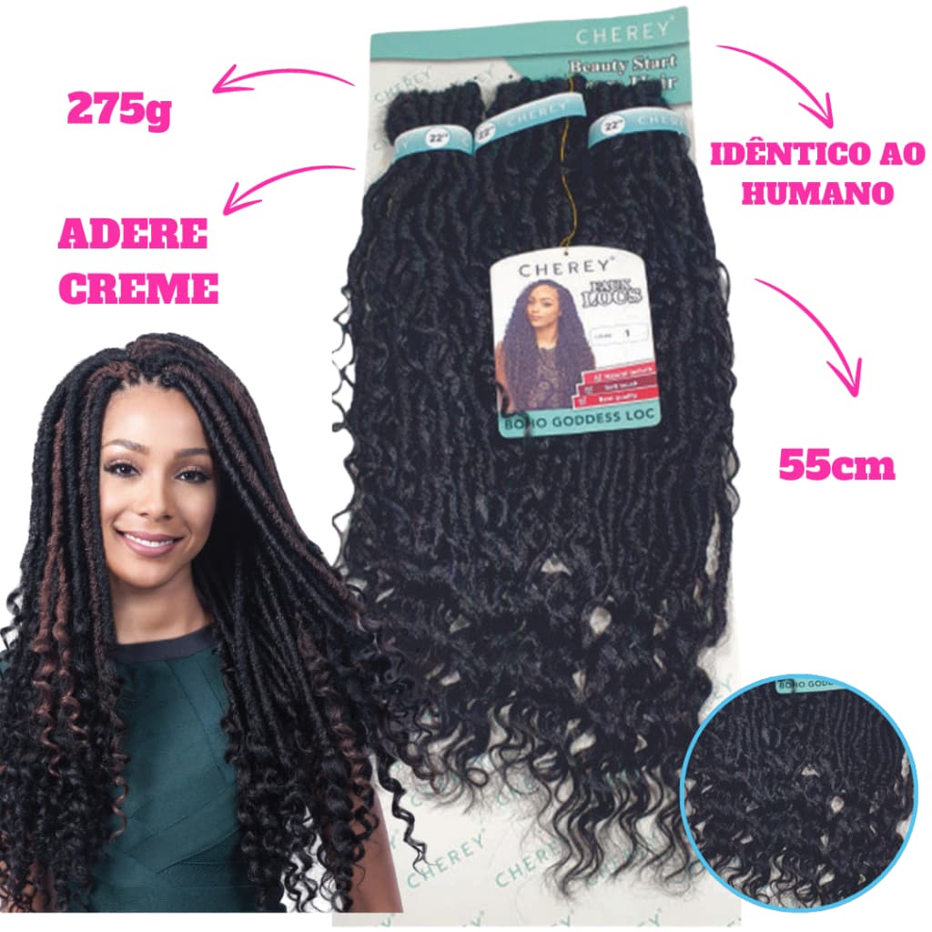 Cabelo Boho Goddess Crochet Sintético Cherey 275g 55cm Qualidade Premium