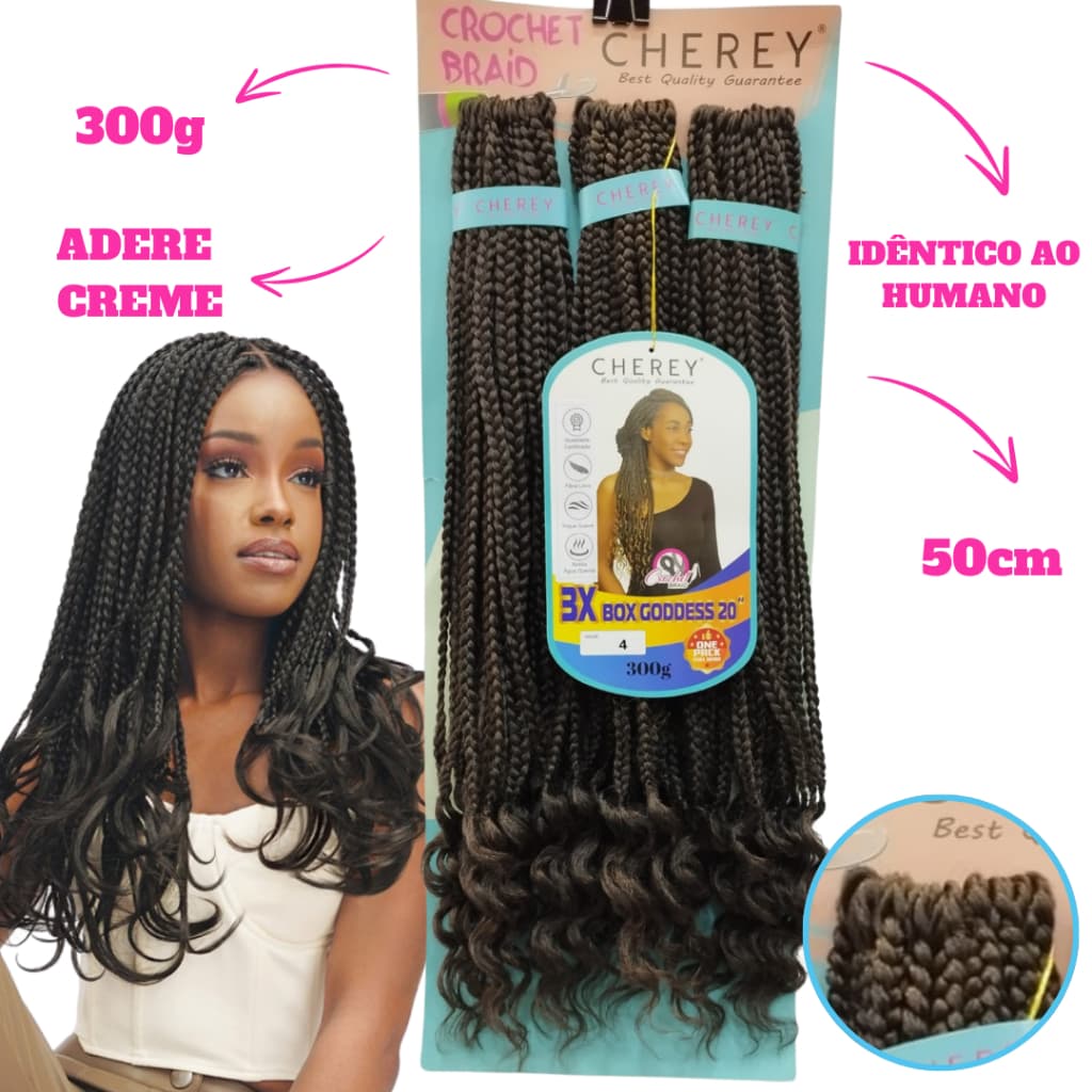 Cabelo Box Goddess Crochet Sintético Cherey 275g 55cm Qualidade Premium