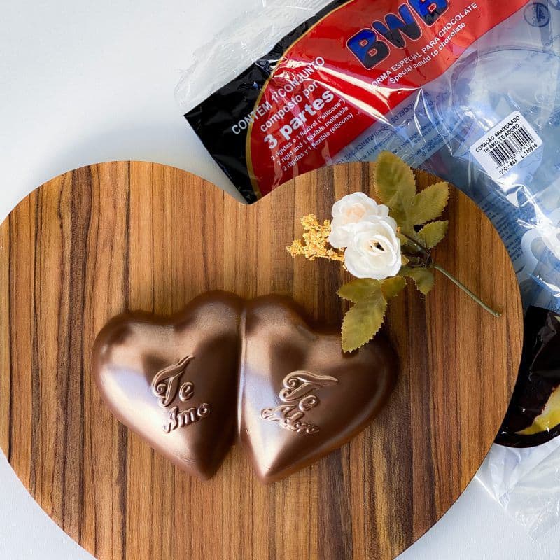 Forma para chocolate BWB - Forma silicone Coração Apaixonado( 3 partes ) Forma Coração Te Amo Te Adoro