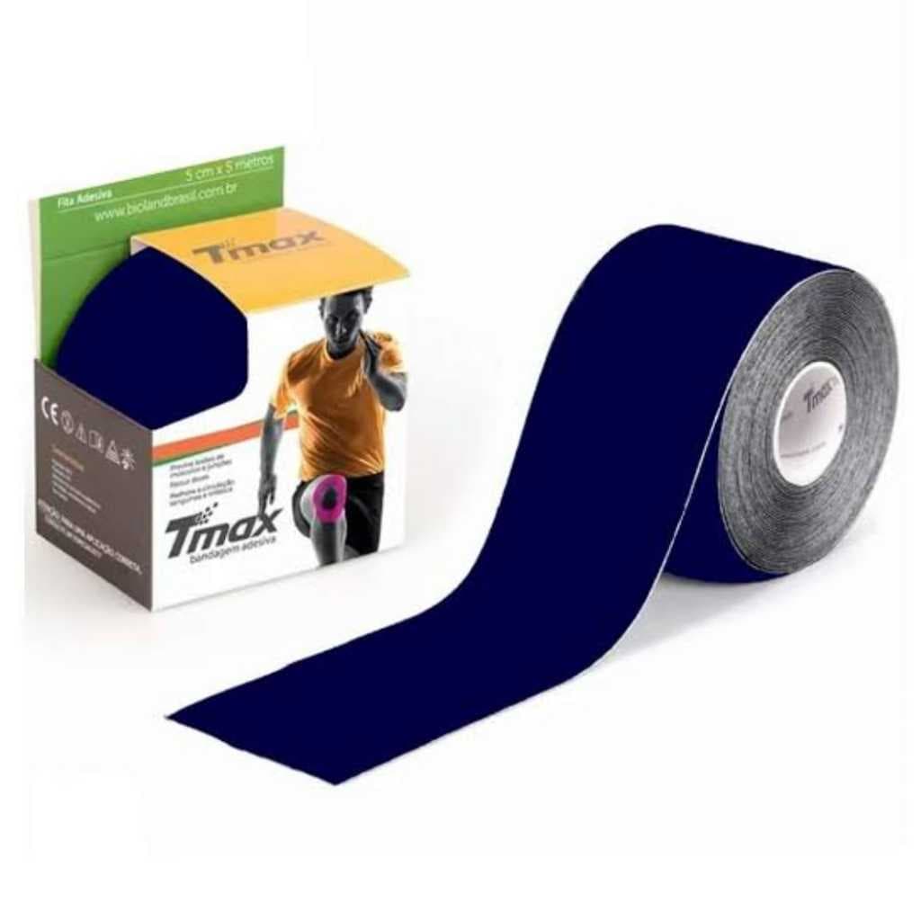 Fita Kinesio Tmax Bandagem Elástica Terapêutica 5 Cm X 5m Azul Marinho Original Tmax