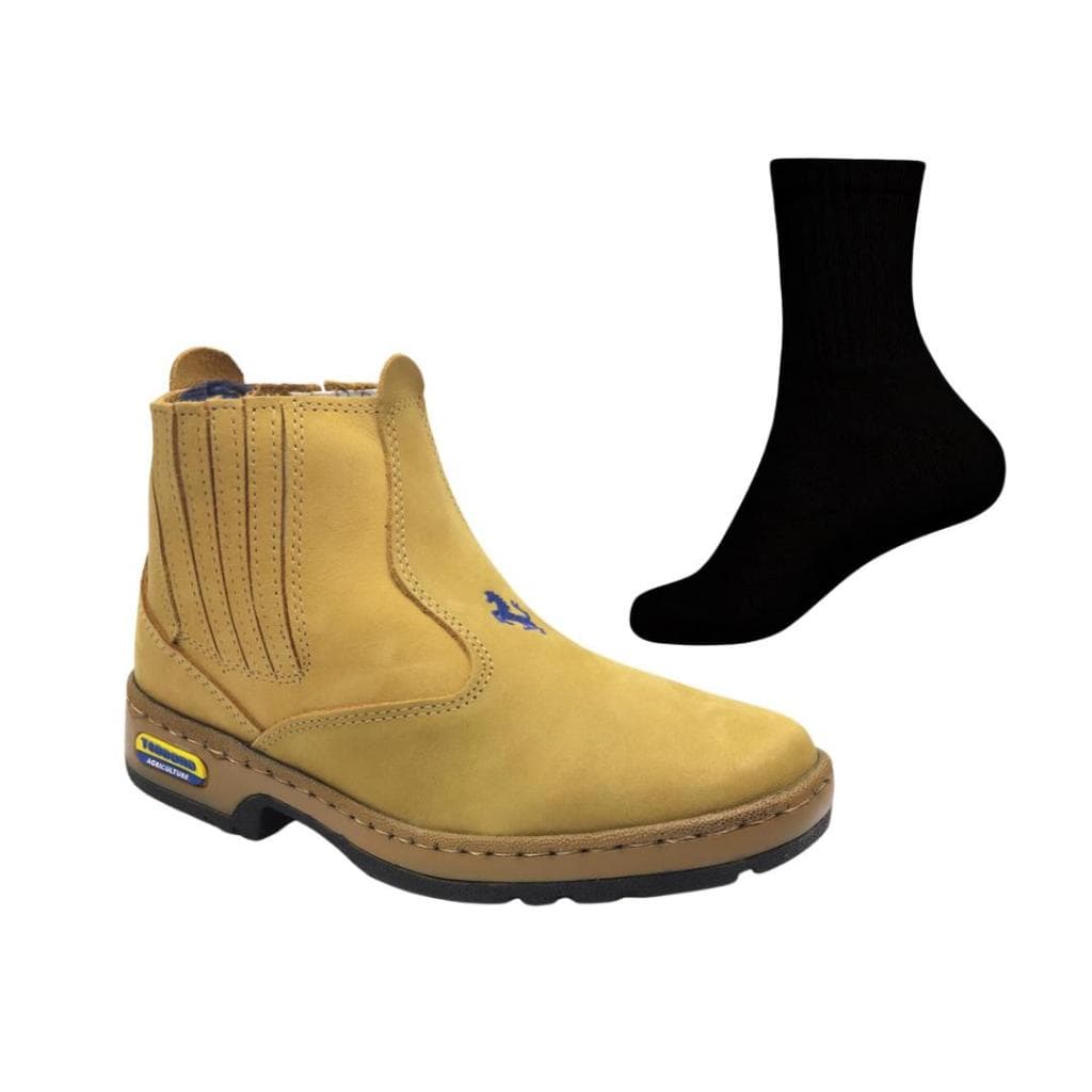 Bota Botina New de Couro Legitimo + Meia Super Reforçada para Trabalho Pesado