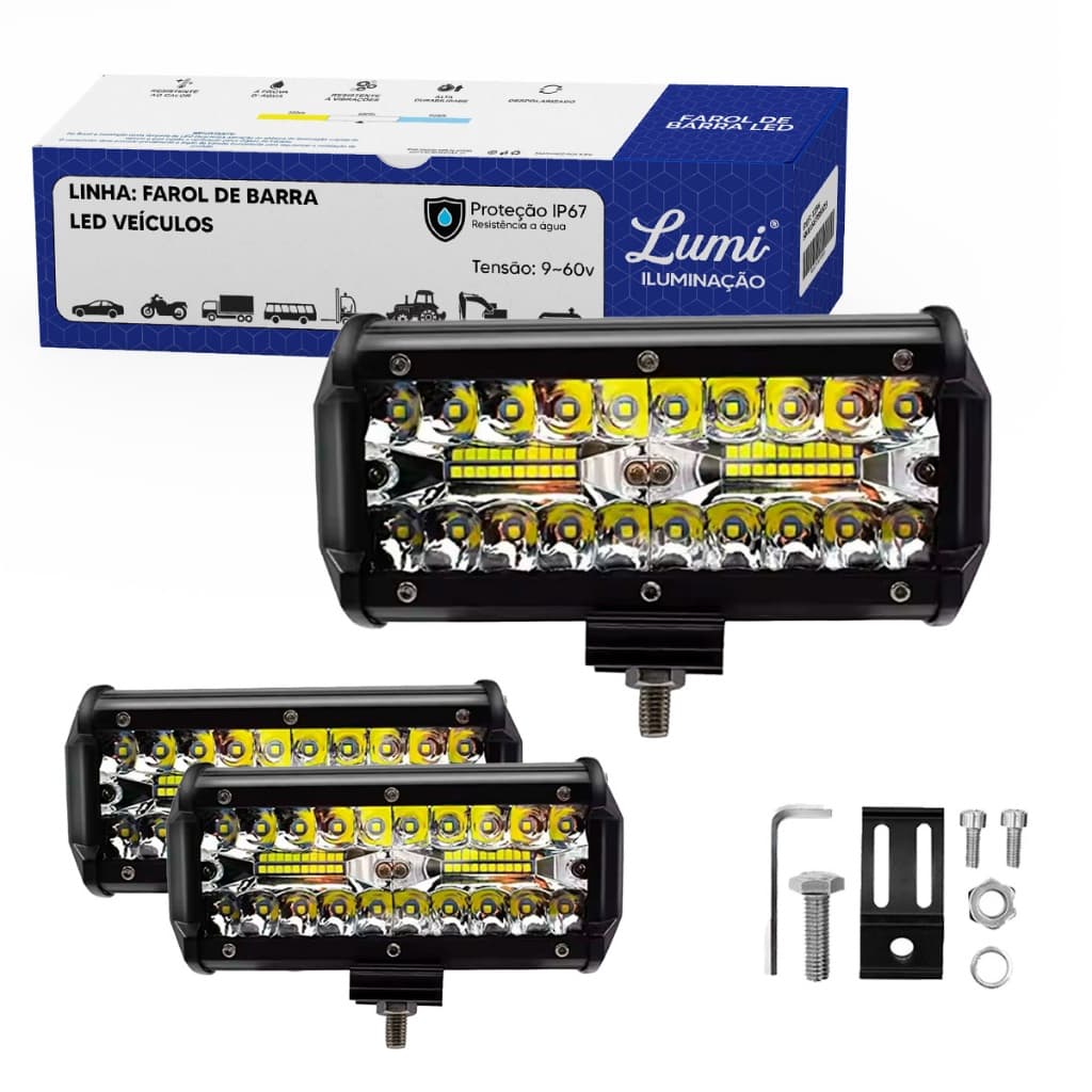 kit 2 Farol De Barra Alto Potencia  120w Led 8d 12-60V 17cm   IP65 Branco Frio