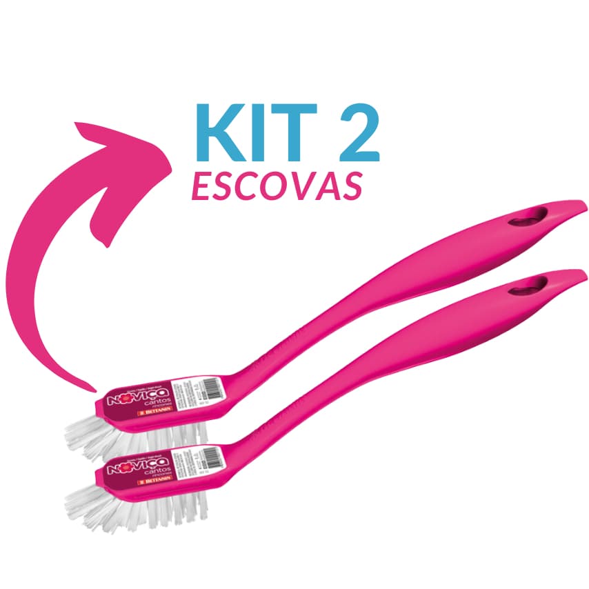 Kit 2 Escova Limpa Cantos Cerdas Macias Rosa - Limpeza Absoluta- Noviça - Bettanin
