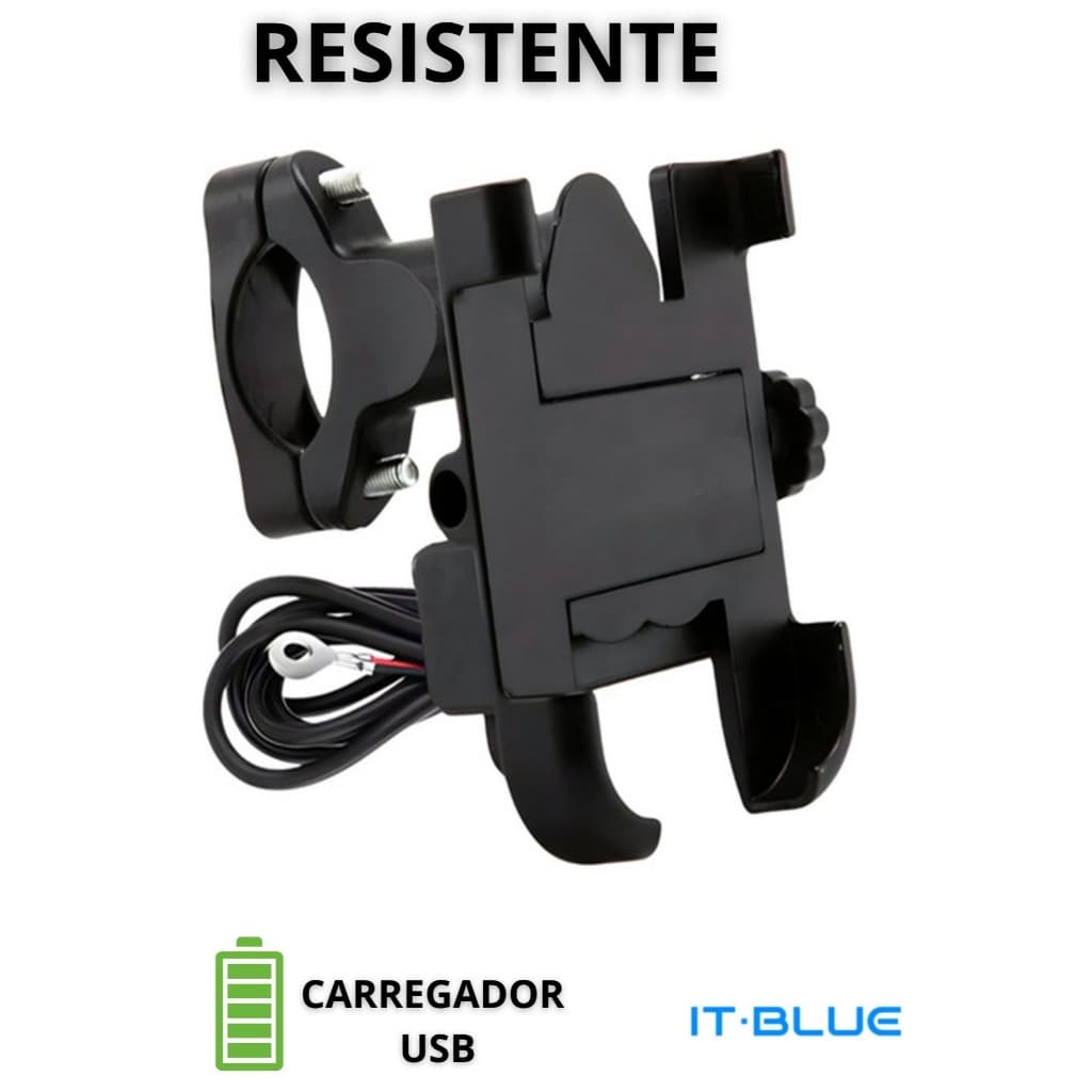 Suporte para celular moto e bike alumínio resistente com carregamento USB