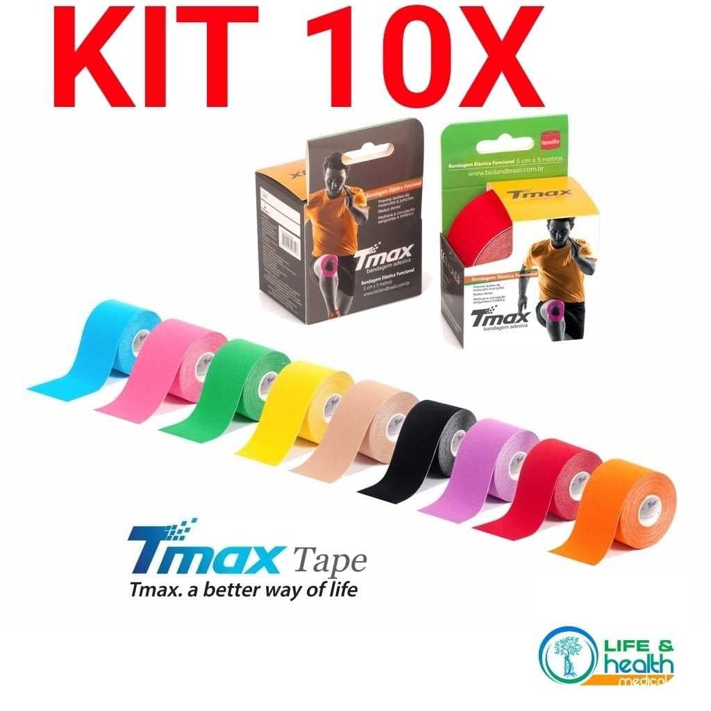KIT 10 Bandagens elástica Terapêutica tmax kinesio taping Fisioterapia/Ortopedia pós Cirúrgico Bioland Original.