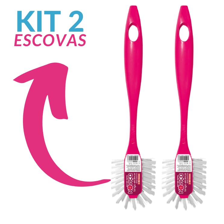 Kit 2 Escova Cabo Longo Rosa Alcance Limpeza Absoluta Com Raspador Noviça