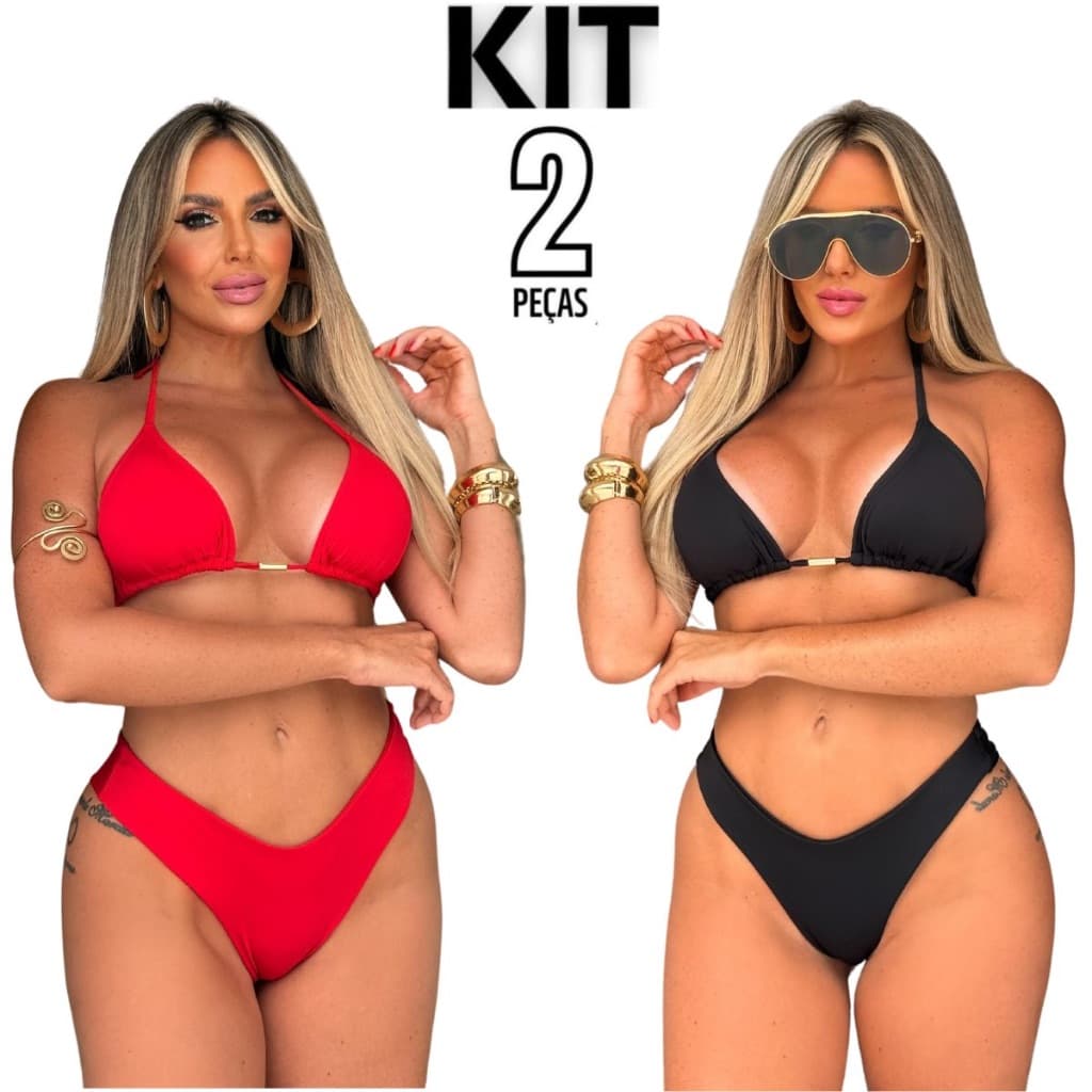Kit 2 Biquíni Asa Delta Fio Duplo Top Cortininha Com Bojo Removível PROMOÇÃO