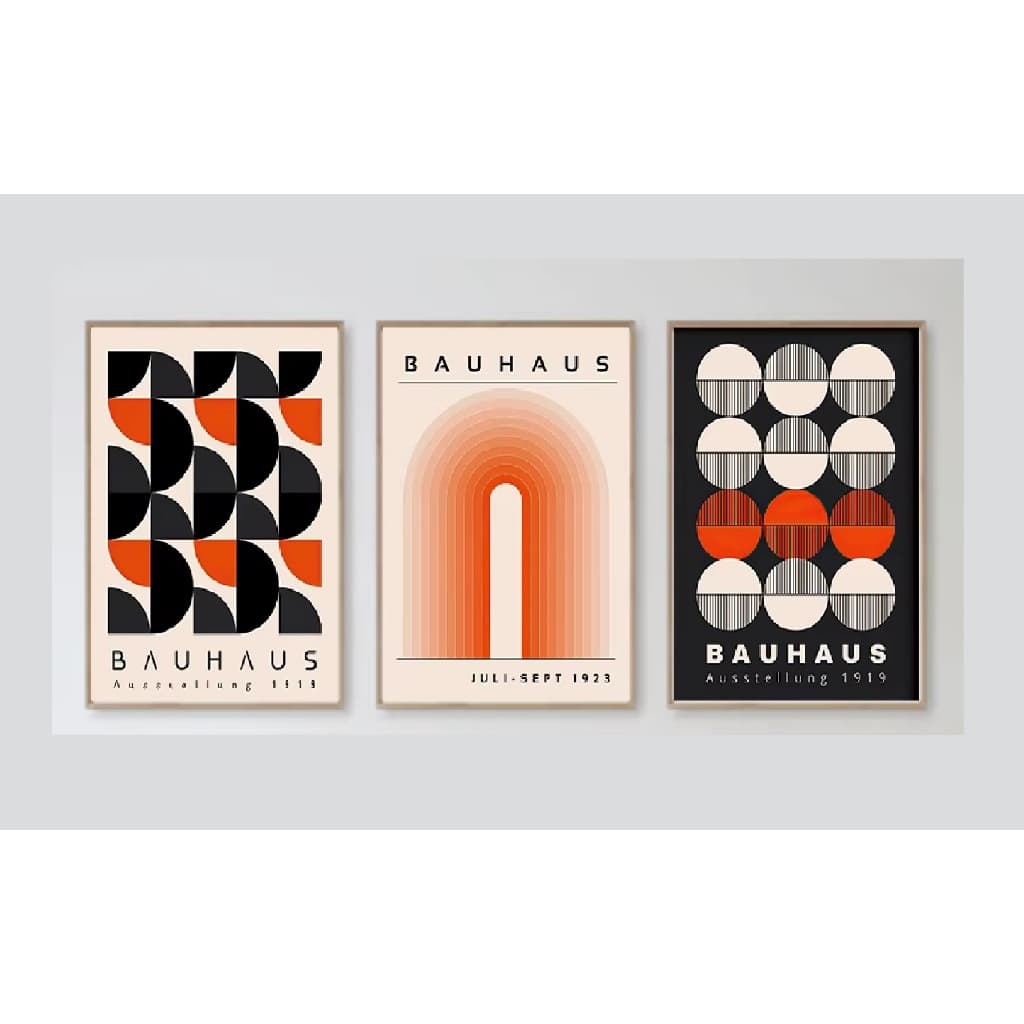 Quadros decorativos Bauhaus linhas geométricas arco-íris arte (3 peças)