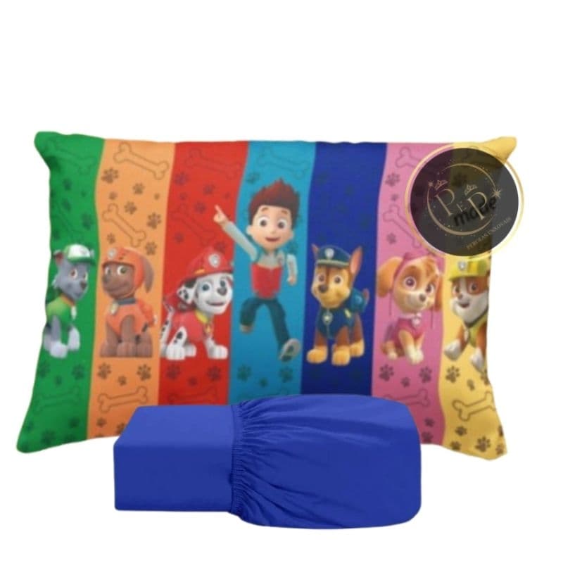 JOGO DE LENÇOL INFANTIL DE LUXO PATRULHA CANINA FRONHA TRAVESSEIRO LENÇOL DE ELASTICO MENINA ,MENINO