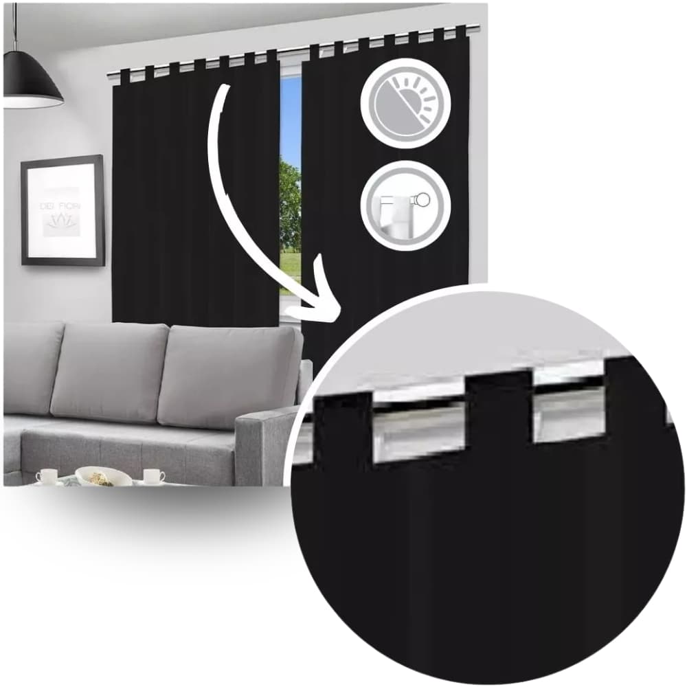 Cortina Blackout Preto  280x220cm  com alça para varão tampa sol