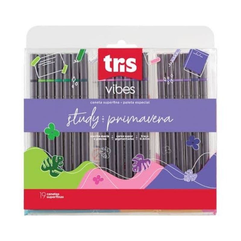 Conjunto canetas fine line superfina tris vibes 0.4mm 8 / 12 / 19 cores