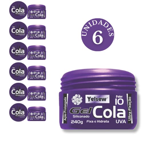 6 Gel Cola Extra Forte Modeladora Masculino Creme Capilar Yelsew 240gr - Fixação Super Forte