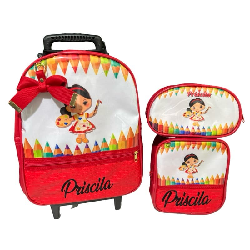 mochila escolar rodinha personalizada tam G pode escolher nome e tema
