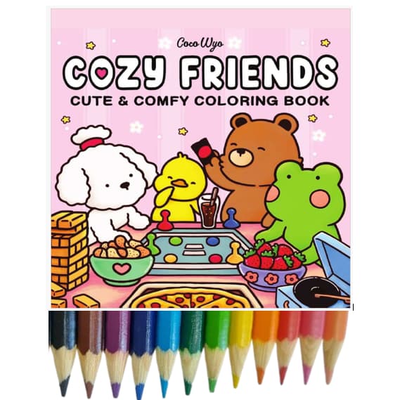 Livro de Colorir Fofo e Divertido Kit c/ 12 lápis de cor e c/  44 paginas encadernadas em espiral