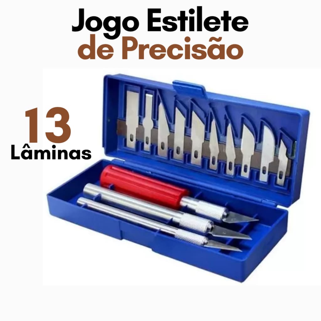 Kit Estilete De Precisao Profissional 13 Laminas Jogo Estilete Artesanato 16 Peças Plástico