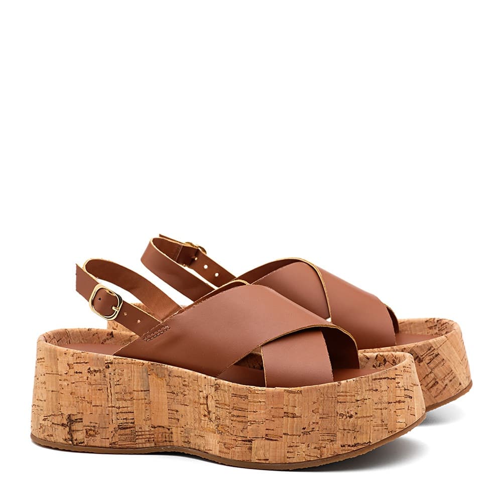 Sandália Flatform Feminina Caramelo Dhaffy