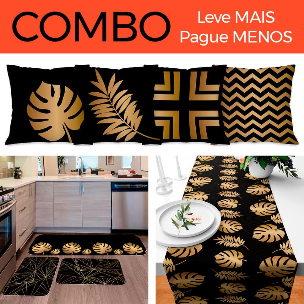 COMBO IMPERDÍVEL 06 : KIT 4 CAPAS PARA ALMOFADAS + KIT 3 TAPETES PARA COZINHA + TRILHO DE MESA