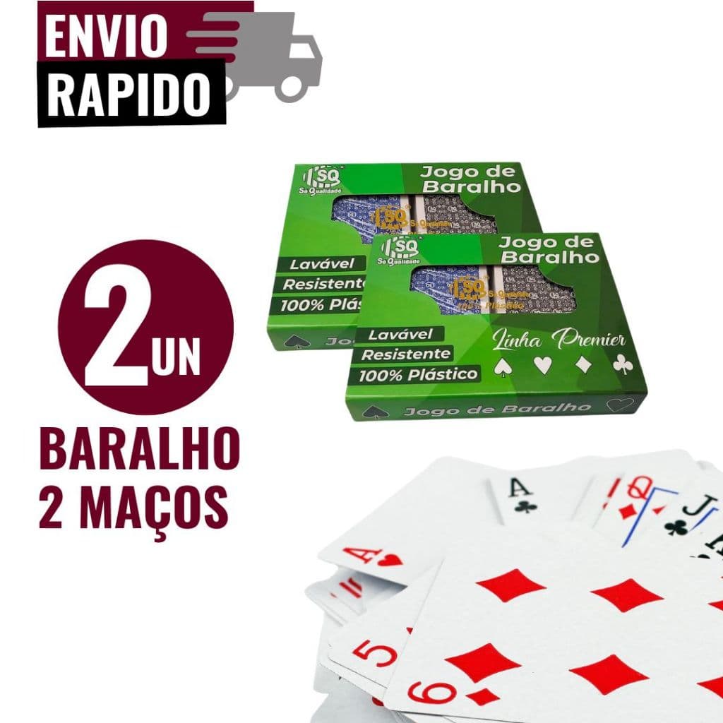 Kit 2 Baralhos Cartas de Plástico Jogo Diversão