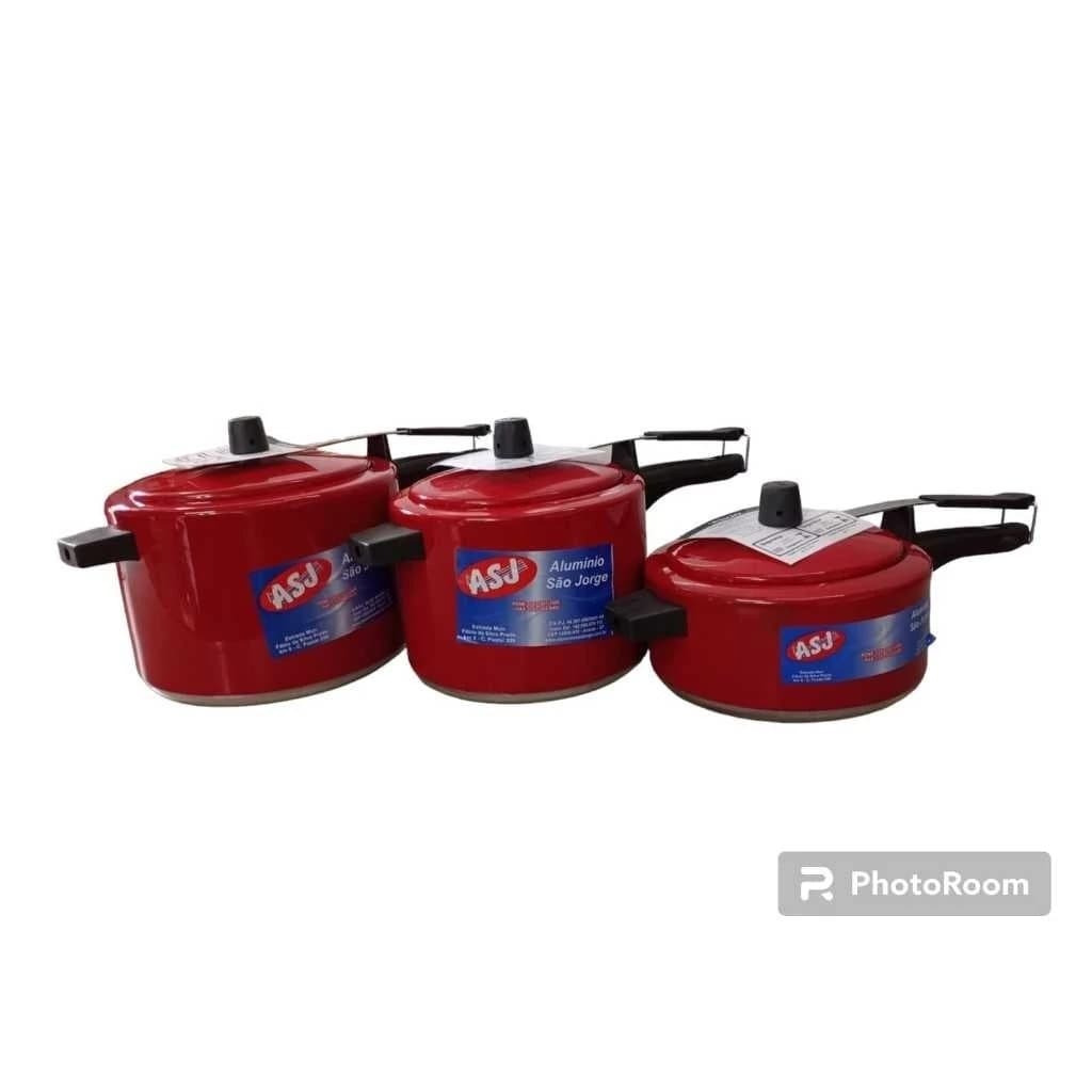 KIT 3 PANELAS DE PRESSÃO (3/ 4,5 E 7 LITROS) VERMELHA PIGMENTADA ASJ + ENVIO RÁPIDO E SEGURO