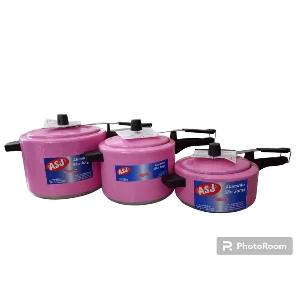 KIT 3 PANELAS DE PRESSÃO ( 3/ 4,5 e 7 LITROS) ROSA ASJ + ENVIO RÁPIDO E SEGURO