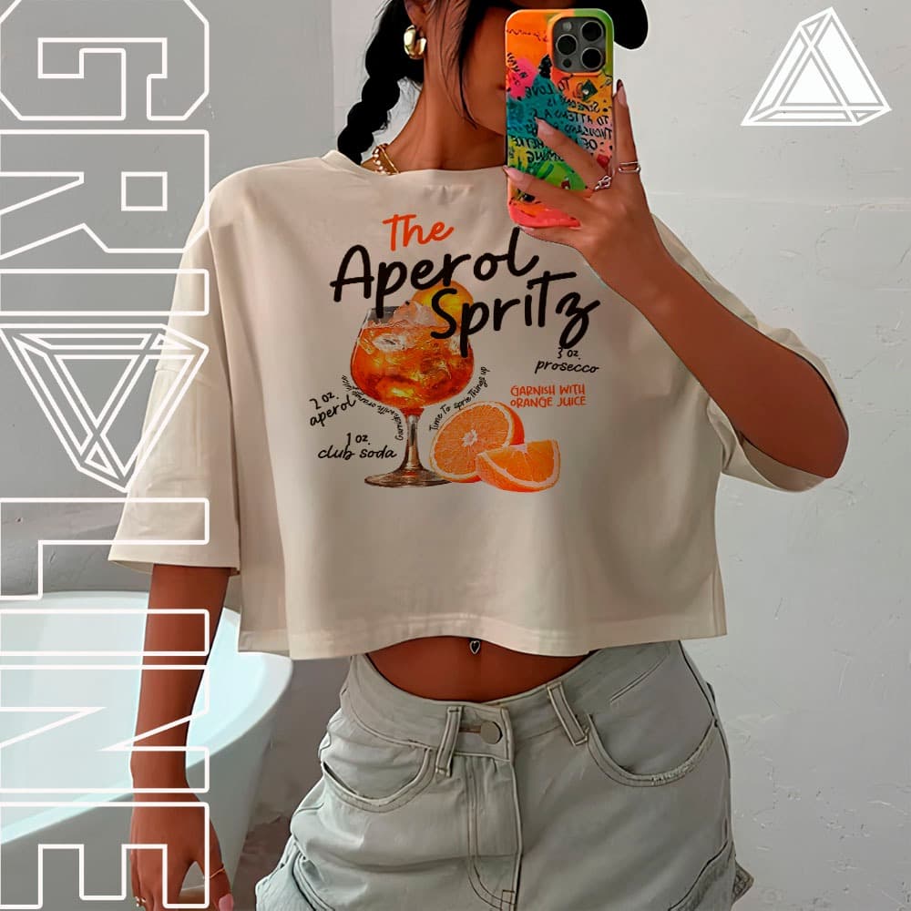 Cropped Top T-shirt OVERSIZED The Aperol Spritz Laranja Moda De Verão