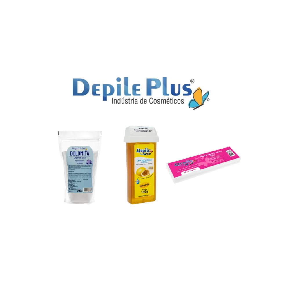 Kit Refil Roll-on 140g + Talco Dolomita 200g + Papel depilatório 20 un - Depile Plus