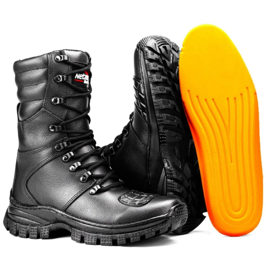 Coturno Masculino Militar - Bota Tática de Couro Legítimo Impermeável / Reforçado e Confortável