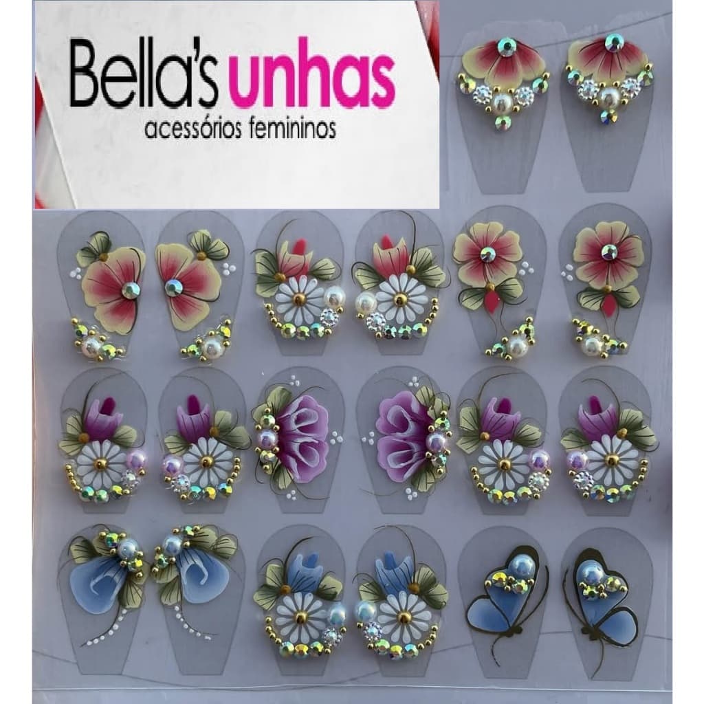 20 Adesivos 100% Artesanais Unhas, Joias, Pedrarias, Strass, cartelão luxo com 20, com 12, kit com 4