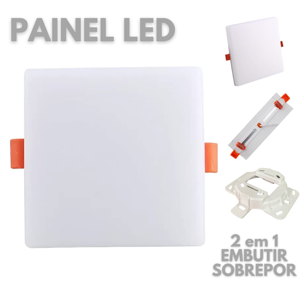 Luminária Painel Led 2 em 1 Borda Infinita Quadrado 18W Branco 3000/4000/6500K Bivolt