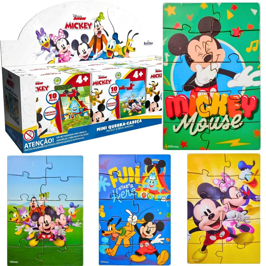 Mickey Minnie Quebra Cabeça Infantil Em Madeira Para Criança C/6 Unidades