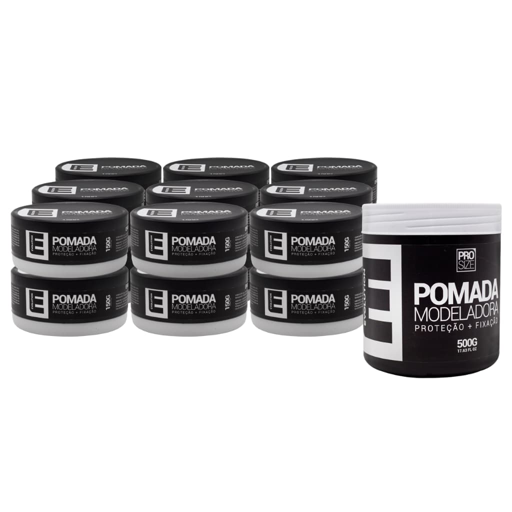 1 POMADA 500GR BANCA BRILHO + 6 UNI MODELADORA CAPILAR BRILHO 150gr - EVOLUTION BARBER
