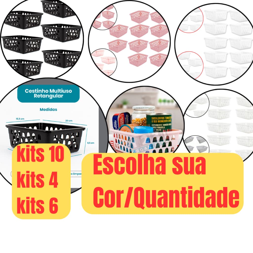 Kit Cesto Organizador Multiuso Médio - Cestos Multiuso para Organização Tamanho M Escolher Cor e Quantidade