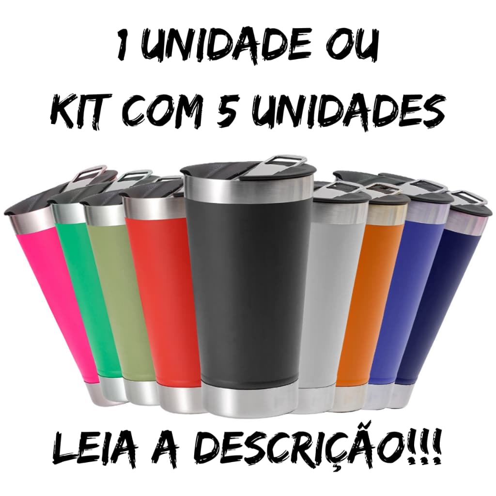 Kit 5 Copos Térmicos Personalizados Logo Nome Time Com Tampa Abridor Aço Inoxidável 473ml Para Chopp Bebidas