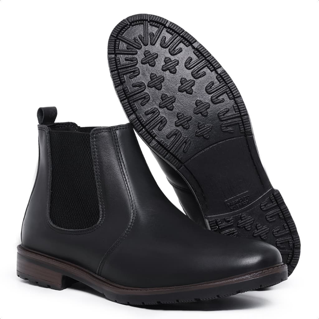 Bota Botina Masculina Chelsea Country em Couro Legitimo Cano Baixo Confortavel Leve e Macia Preto