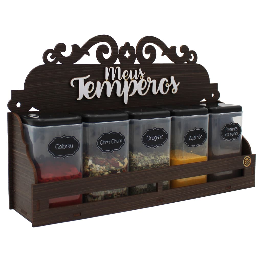 Porta Temperos 5 Potes Mesa Parede em Mdf Pintado Pote tempero Condimentos Mantimentos Original