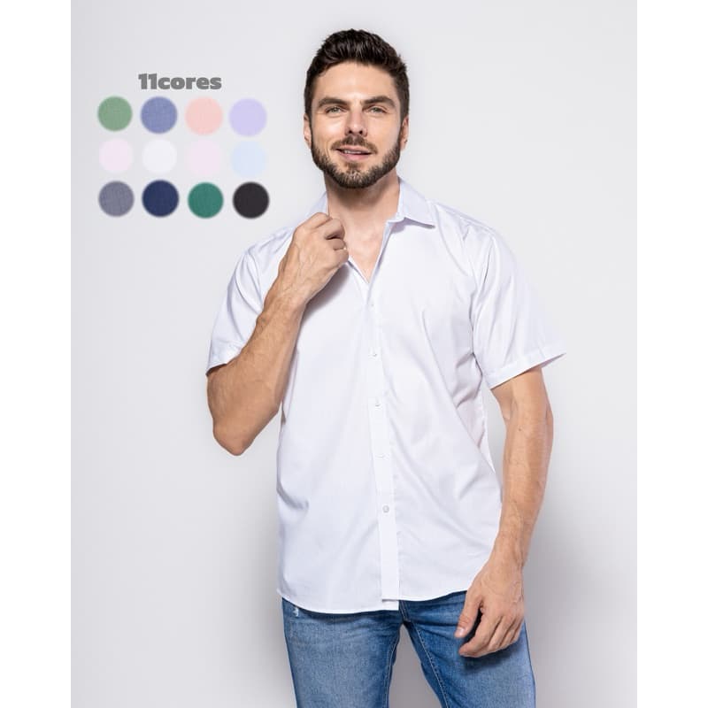 Camisa Social Masculina Manga Curta Tecido Confortável Não Amassa