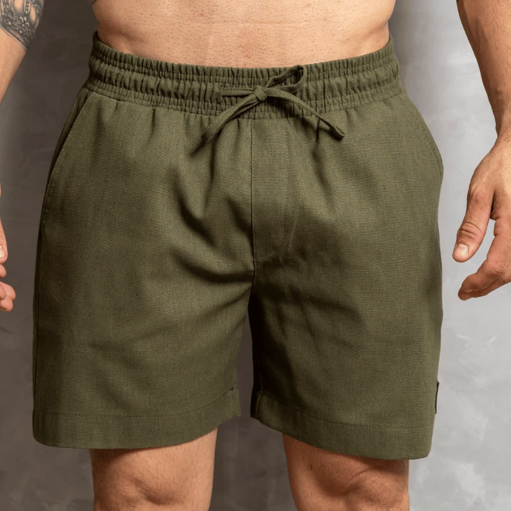Bermuda de Linho Elástico Cordão Casual Praia Leve Respirável Academia Caminhada Moda Piscina