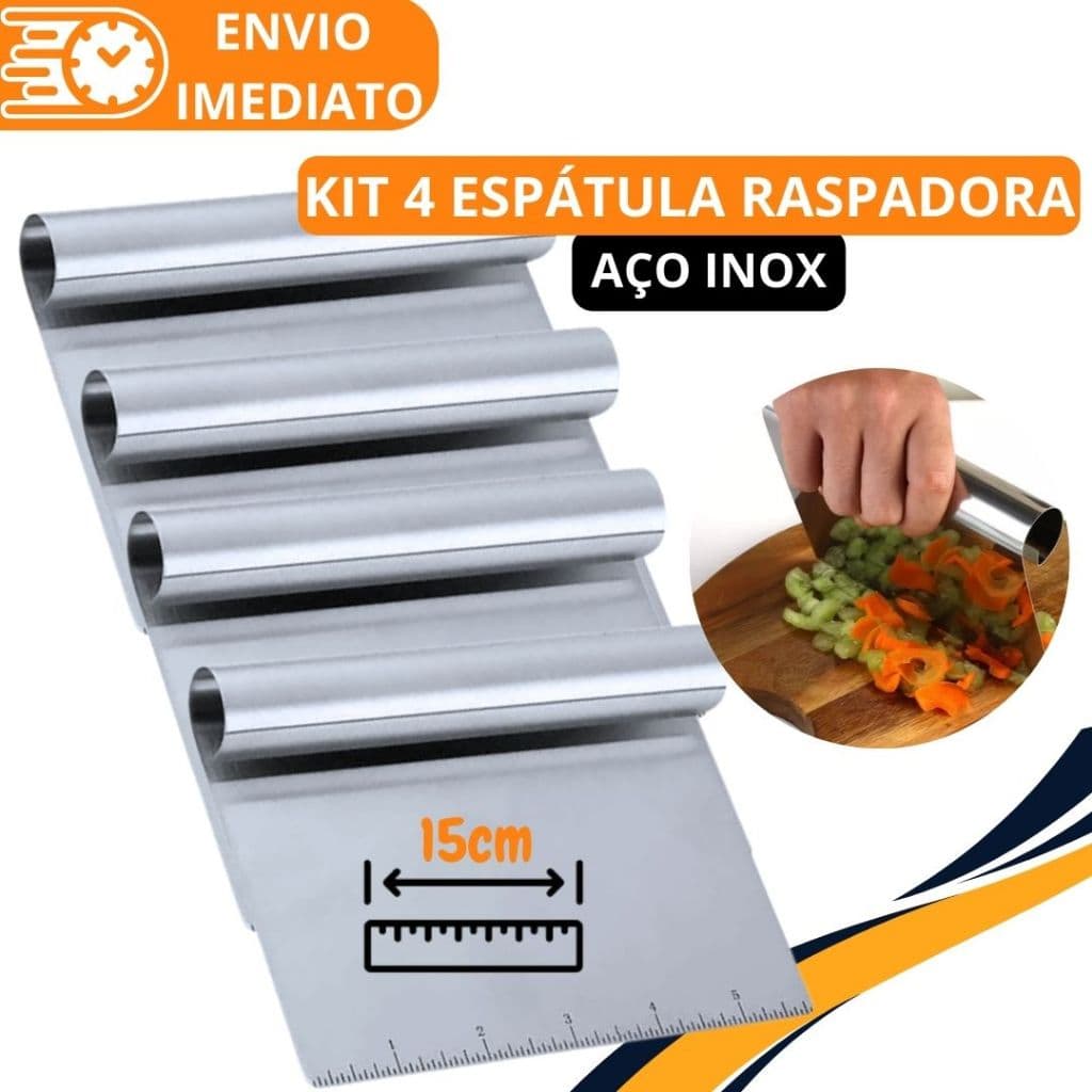 KIT 4 Espatula Raspadora Aço Inox  Com Regua para Massas Chocolate Legumes Para Confeiteiro Alisador Bolo Doces Macarrão