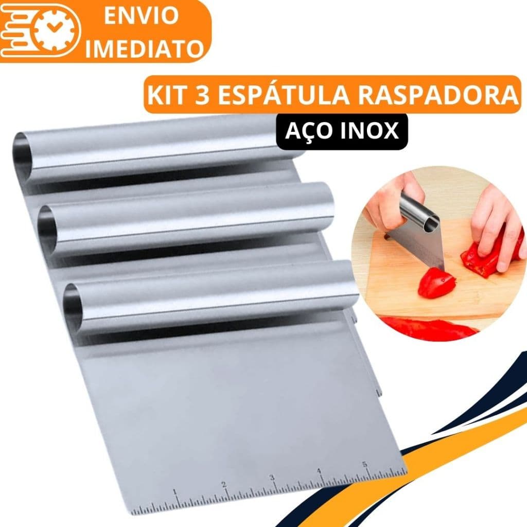 KIT 3 Espatula Raspadora Aço Inox  Com Regua para Massas Chocolate Legumes Para Confeiteiro Alisador Bolo Doces Macarrão