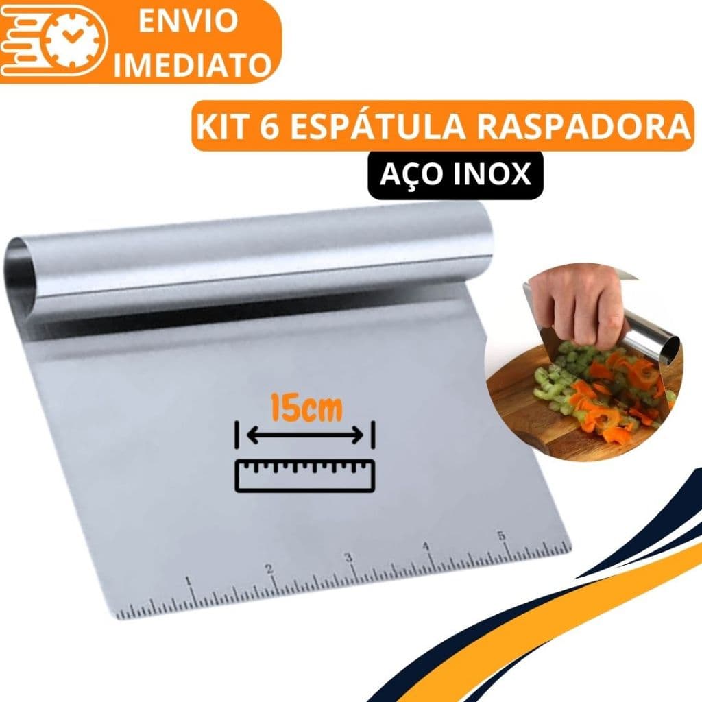 KIT 6 Espatula Raspadora Aço Inox  Com Regua para Massas Chocolate Legumes Para Confeiteiro Alisador Bolo Doces Macarrão