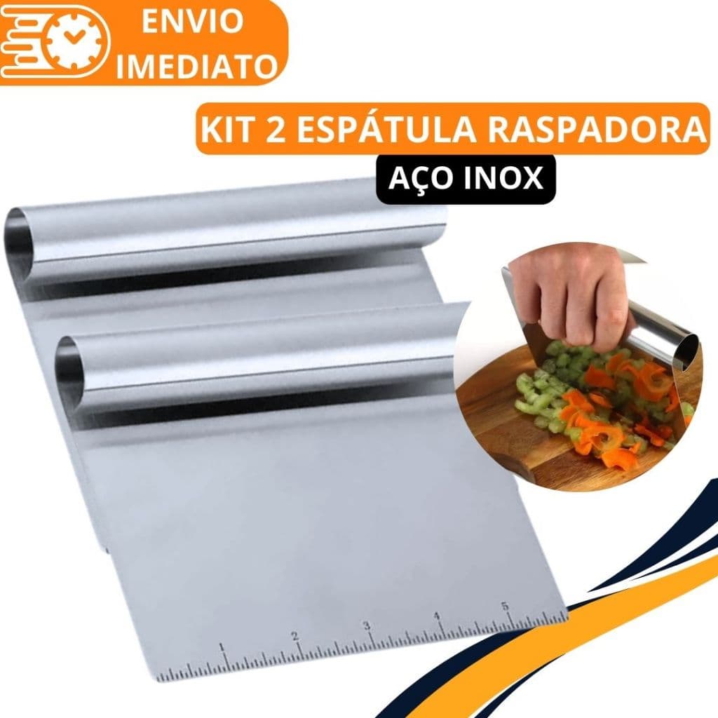 KIT 2 Espatula Raspadora Aço Inox  Com Regua para Massas Chocolate Legumes Para Confeiteiro Alisador Bolo Doces Macarrão