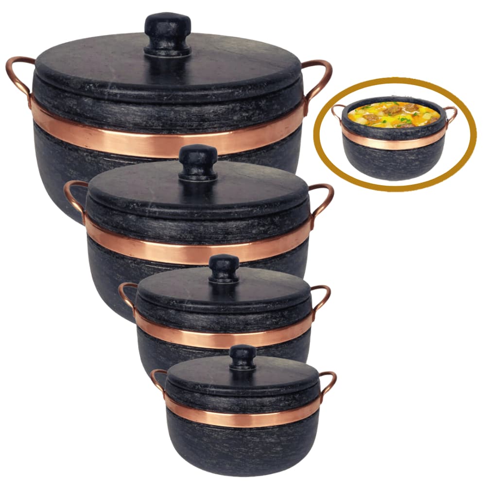 Jogo de 4 Panelas de Pedra Sabão (2,5L + 1.5L + 800ml + 500ml) Arte Nativa
