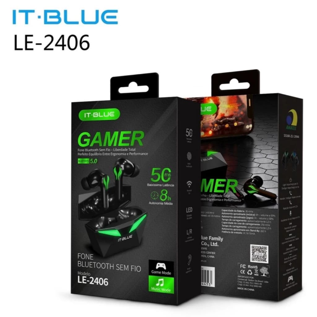 Fone Bluetooth Gamer 5.3 Intra-auriculares It Blue Le-2406