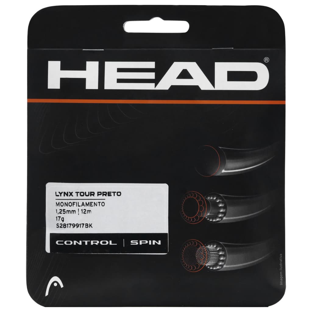 Corda Head Lynx Tour 17g 1.25mm Preta - Alta Performance para Raquetes de Tênis | Set Individual 12m
