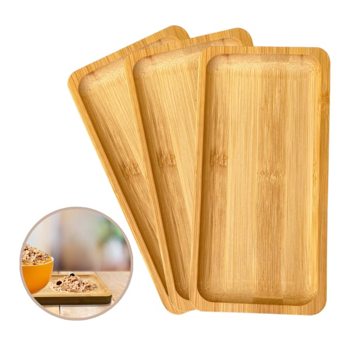 Kit 3 Bandeja Servir Petisqueira De Bambu Retangular Para Cozinha 20x10cm Lyor Multiuso Rústica