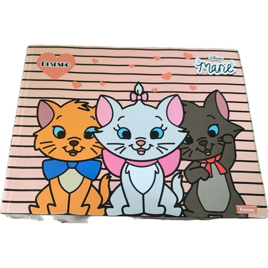 KIT 3 CADERNOS DE DESENHO- GRANDE- CAPA DURA - FORONI - DISNEY MARIE - 40 FLS
