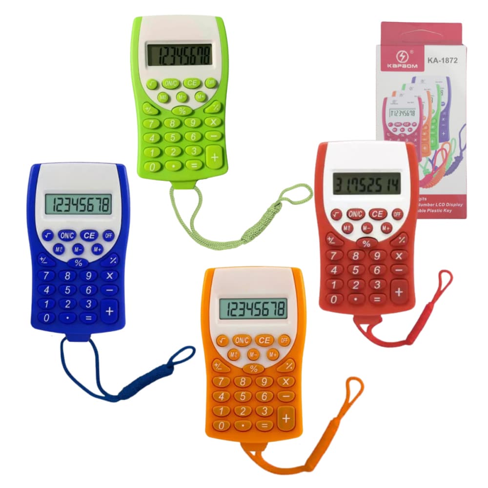 -- Mini Calculadora 8 digitos Colorida de Bolso Portátil com Cordão Kapbom KA-1872