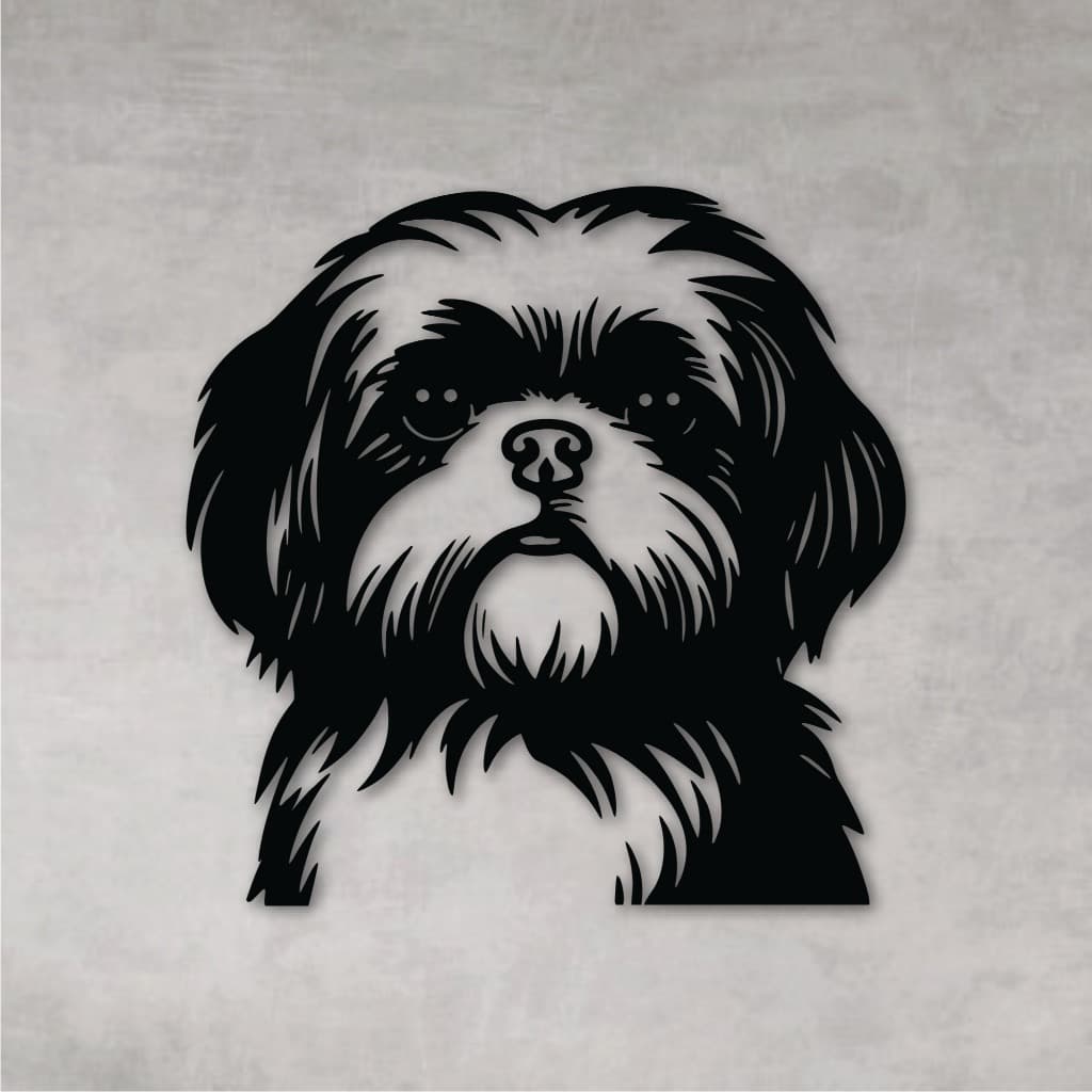 Quadro Decorativo Vazado Decoração Cachorro Shitzu MDF Preto